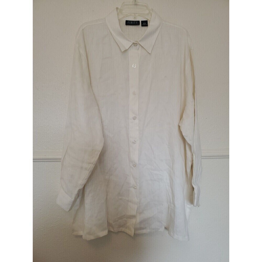 Finity 100% Linen Shirt Front Button Up Tunic Collared Vintage Womens 2XL Plus